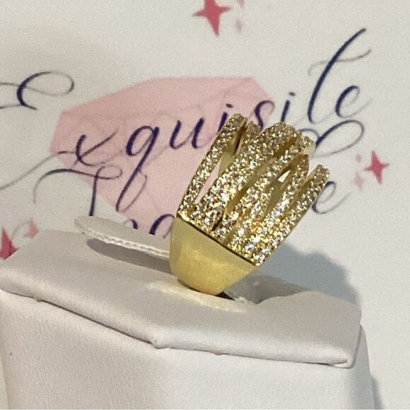 💛18k Gold Wide Band Micro Pave Cz Diamond Crisscross stacked Diamond Ring - Picture 6 of 16